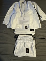 Jiu Jitsu premium white fight gear w/ top, bottoms, & white belt. New, size A1