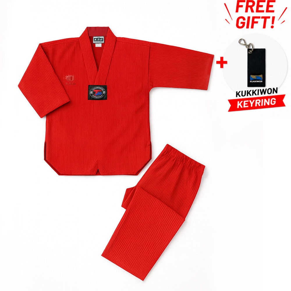 Taekwondo Uniform Red Color Kukkiwon Demo Team Competition Player + Gift