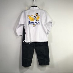 Unisex Martial Arts Super Kicks Masters Club Jacket & Belt, Size 1/150 – White