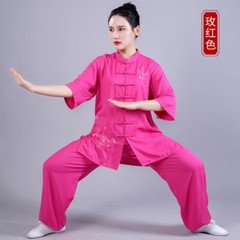 Womens Martial Arts Tai Chi Uniform Loose Kung Fu Suit Sets Flower Embroidery
