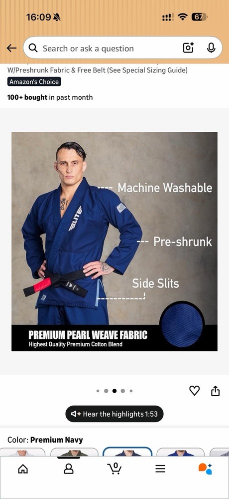 Elite Sports BJJ Gi Navy Adult Unisex A3 Jiu-Jitsu Uniform
