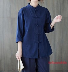 New Women’s Tai Chi Yoga Outfits Set Top+pants Martial Arts Kung Fu Linen Suit