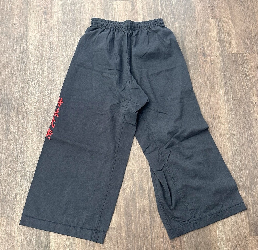 Martial Arts Training Pants Black Red Embroidery Drawstring Size 7-8 Used_ LOT 2