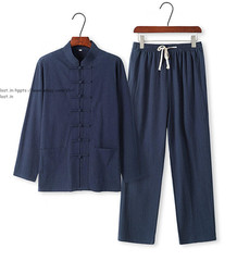 Chinese Traditional Tang Suit Kung Fu Tai Chi Uniform Men Linen Shirt+Pants Set