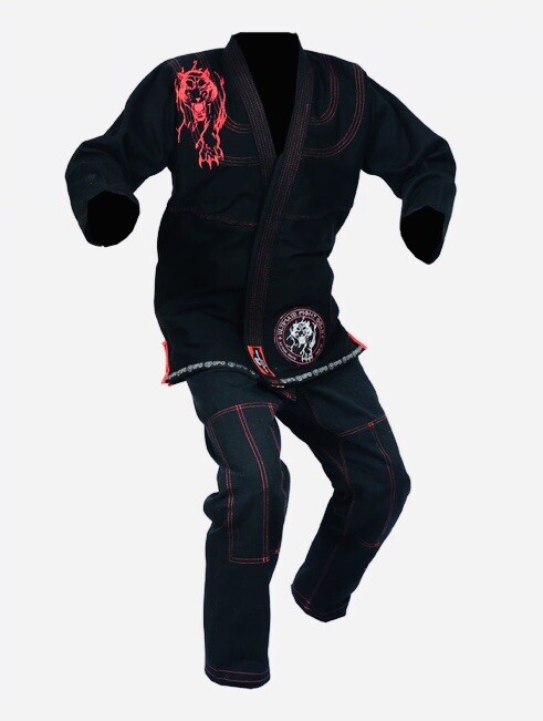 Black Gi w/ Red Stitching and Embroidered Panther