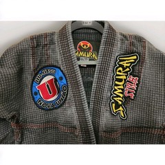 Samurai Style BJJ Gi Kimono Grey Plaid Grid Pattern Size A1 Nova Uniao Patches