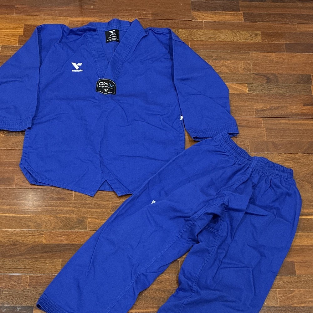 Vision DXV Kids Unisex Tae Kwon Do Uniform Gi/Dobok Set Blue Size 0/140cm