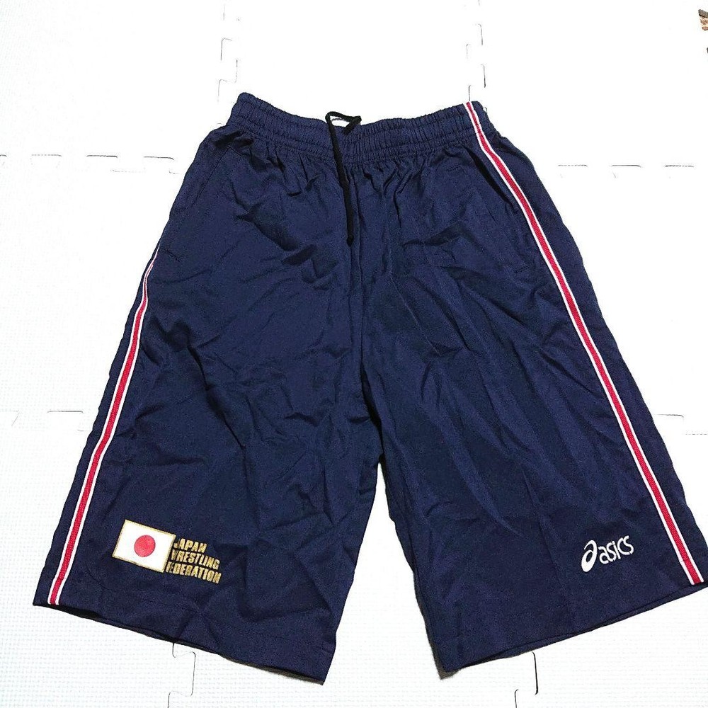 ASICS Japan Wrestling Federation Team Shorts Navy Size O ( XL ) Training Pants