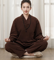 Fall Winter Unisex Meditation Monk Thicken uniform Warm Lay Zen flannel Outfits