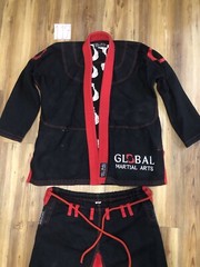 Global Martial Top And Pants Combo Mens Size A1 Black Jiu Jitsu Embroidery Adult
