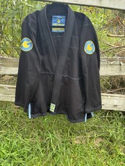 Gold BJJ Aeroweave Ultralight Gi A2 Black w/ Blue Stitching Complete BJJ Suit