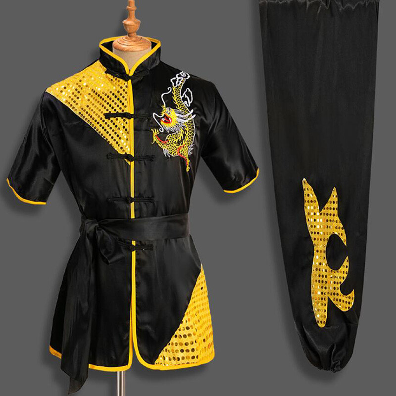 Chinese Kung Fu Suit Martial Arts Outfit Uniform With Sequins Dragon Embroidery