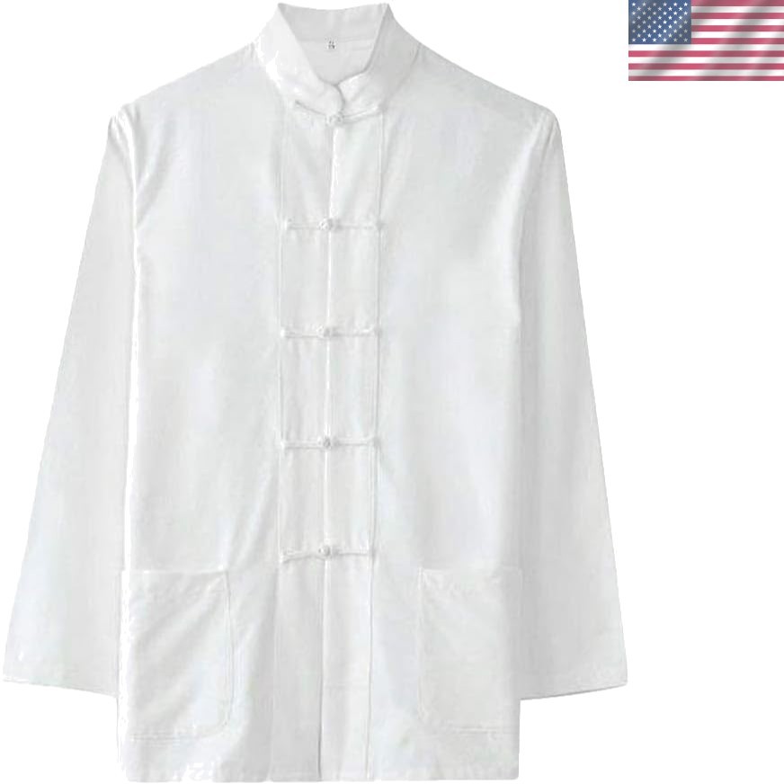 Breathable White Tang Kung Fu Shirt with Stand-Up Collar – Perfect for Tai Chi