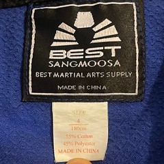 BMA Best Sangmoosa Taekwondo Uniform Gi USWC Black Belt Club Size 4 Blue MMA