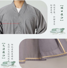 High Quality Casual Suits Buddhist Monk Religion Sets V-Neck Shirt+Pant Uniform