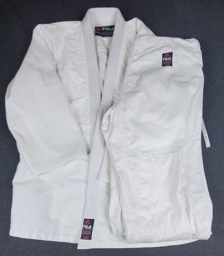 Fuji Sports Mens Brazilian Jiu Jitsu Judo Gi Top and Bottom Set White 5 Stretch