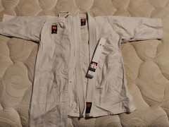 Ki International Judo GI White Pants Jacket With New Belt Size 1 100% Cotton