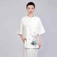 Summer Kung Fu Shirts Wing Chun Sport Tops Martial Arts Taichi Uniform White