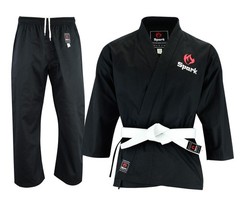 Karate Uniform Gi Set Adult Kids White Black Martial Arts Suit + Belt Uk Seller