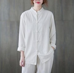 Women’s Retro Linen Shirts Pants Tai Chi Sets Blouse Martial Arts Kung Fu Suits