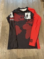 FUJI Sports Sekai 2.0 Red Ranked Long Sleeve Rash Guard BJJ Large