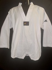 White UC MERCED Bobcats Tan Keon Do Martial Arts ADIDAS Gi Shirt Size 3 170 Cm