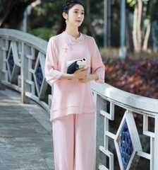 New Women Tai Chi Top+pant Martial Arts Kung Fu Yoga Uniform Cotton Linen Sports