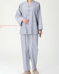 Men Women Shaolin Buddhist Monk Religion Suits Cotton Yoga breathable buckle Set