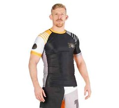 Fuji Linear Lockdown MMA BJJ Jiu Jitsu Short Sleeve SS Rashguard – Black/Orange