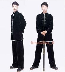 2PC Suit Men’s Velvet Coat Pants Tai Chi Thicken Comfort Classic Stand Collar SZ