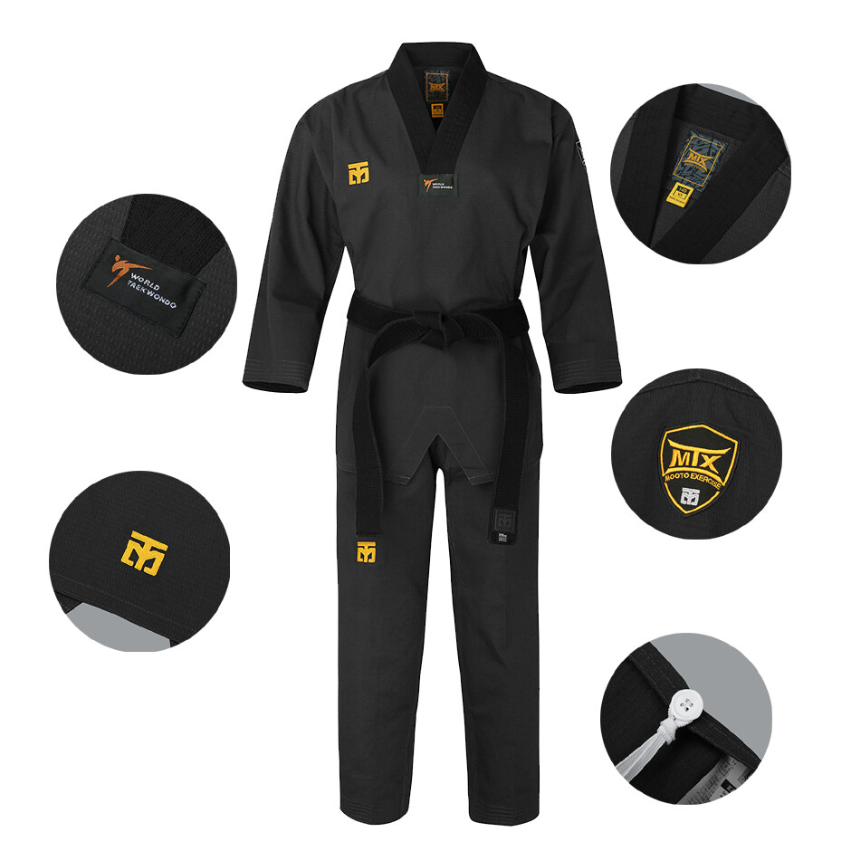 Mooto Uniform Gi Dobok V TaeKwonDo TKD Training Competition KTA WT Logo Black