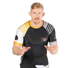 Fuji Linear Lockdown MMA BJJ Jiu Jitsu Short Sleeve SS Rashguard – Black/Orange