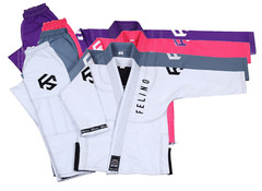 Felino White Kid Premium BJJ Gi Uniform Pearl Weave Brazilian Jiu Jitsu Kimono