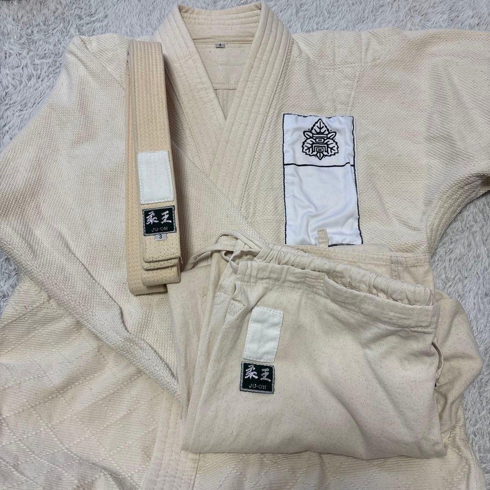 Japanese Judo Gi Uniform gi Top And Bottom Set With Obi, Cream Color, Size 3