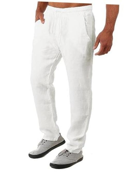 FANARCHER Men’s Lightweight Cotton Linen Pants Casual Trousers Medium White