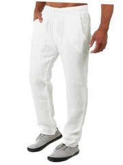 FANARCHER Men’s Lightweight Cotton Linen Pants Casual Trousers Medium White