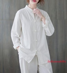 New Women’s Tai Chi Yoga Outfits Set Top+pants Martial Arts Kung Fu Linen Suit