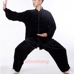 Fall Winter Unisex Tai chi Uniforms Korean velvet Kung fu Martial arts Suit Warm