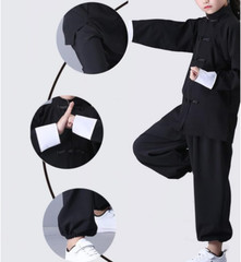Kung Fu Suit for Unisex Kids Long Sleeve Black Martial Arts Taichi Traditional P