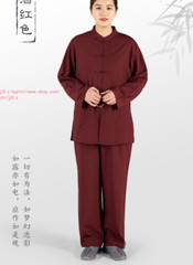 Unisex Shaolin Buddhist Monk Meditation Kung Fu Uniform Cotton Buckle Suit Sets