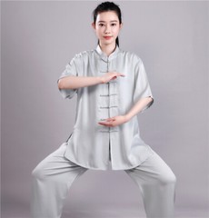 Men Summer Breathable Short Sleeve Kung Fu Shirts Wing Chun Training Vintage