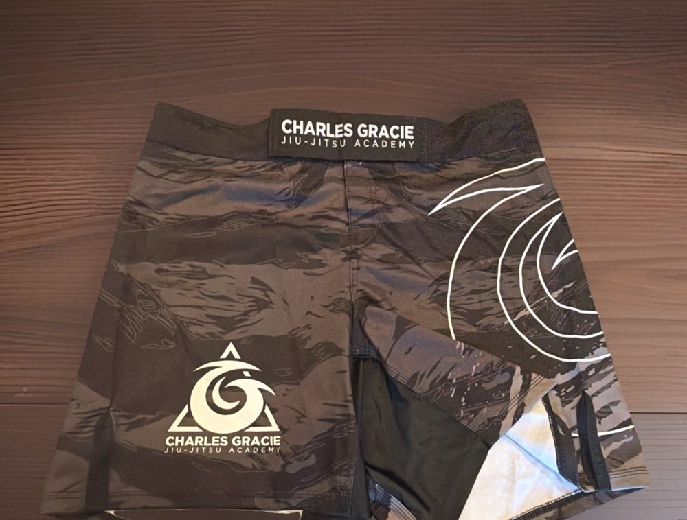 Charles Gracie Jiu Jitsu Academy No Gi Shorts Black Gray BJJ MMA Men 34/7