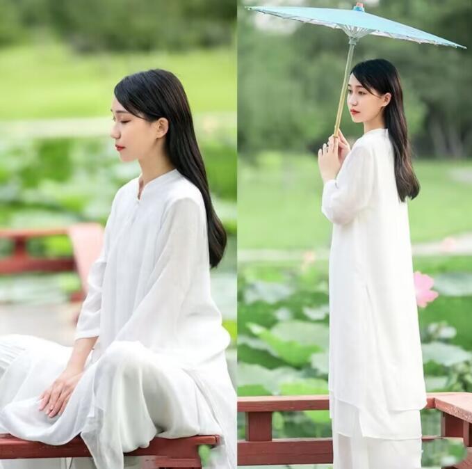New Women’s Tai Chi Yoga Outfits Set Top+pants Martial Arts Kung Fu Linen suit