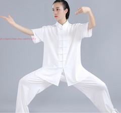 Unisex Adult Milk Silk Chinese Tai Chi Suit Morning Exercise Uniform Kung Fu Set