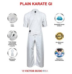 Plain Karate Uniform 8-oz Kids & Adults Martial Arts Training Gi with Free Belt