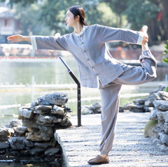 Womens Cotton Linen Kung Fu Tai Chi Uniform Martial Arts morning exercise Suit