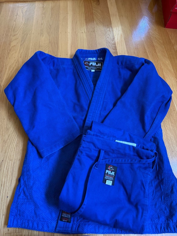 FUJI Double Weave Judo Gi, Thick Collar Cotton-Blend Judo Uniform , Blue , 2.5