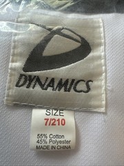 Dynamics White with Black trim V-neck Taekwondo Uniform Size 7 (210 Cm)