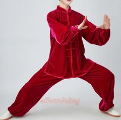 Fall Winter Unisex Tai chi Uniforms Korean velvet Kung fu Martial arts Suit Warm