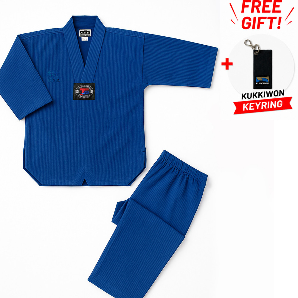 Taekwondo Uniform Blue Color Kukkiwon Demo Team Competition Player + Gift